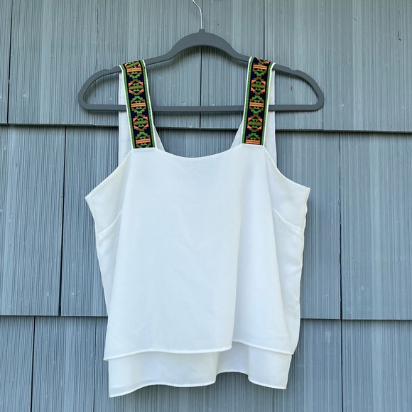 Altar'd State Boho White Double Layer Tank Top, Colorful Wide Cross Straps, MED - Picture 9 of 10